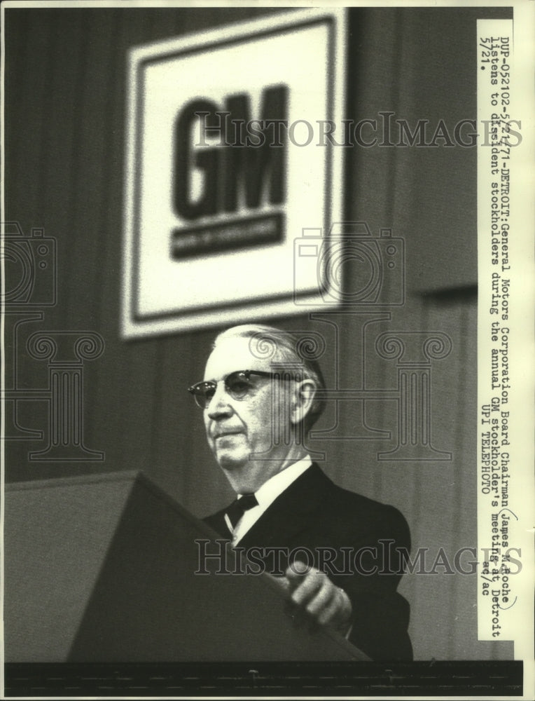 James M Roche 1971 James M. Roche listens to stockholders at meeting Detroit ...