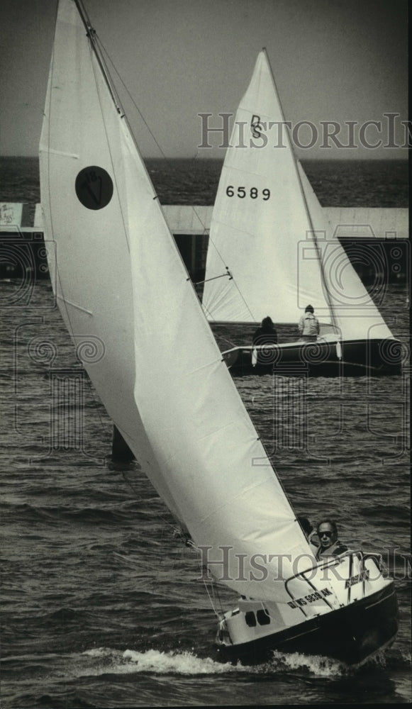 1982 Sail boats at the Milwaukee Yacht Club set sail on the lake-Historic Images