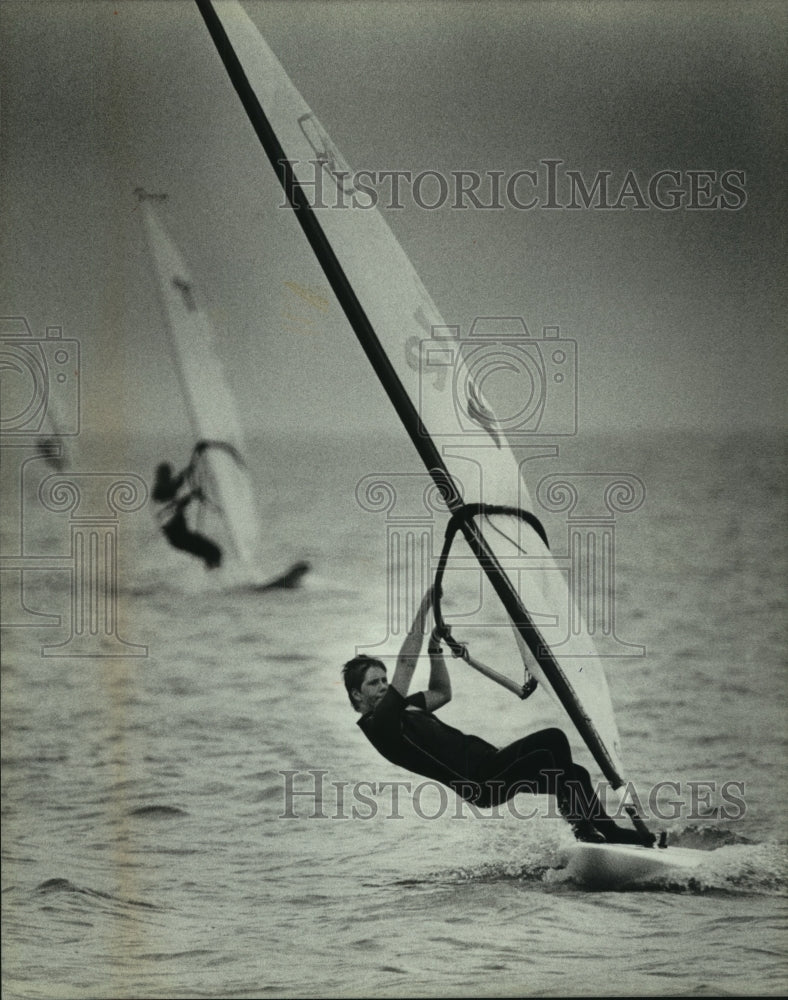 1983 Anick Graveline windsurfing at Racine race - Historic Images