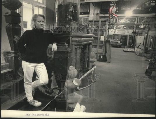 1989 Anne Steinwedell stands on staircase, Chicago's Salvage One - Historic Images