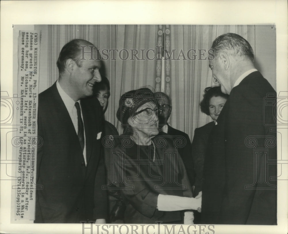 1965 Press Photo Pres. Johnson, Mrs. Katzenbach and son for swearing in ceremony-Historic Images