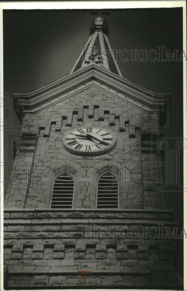 1994 120 foot steeple at Saint Mary's houses three great bells. - Historic Images