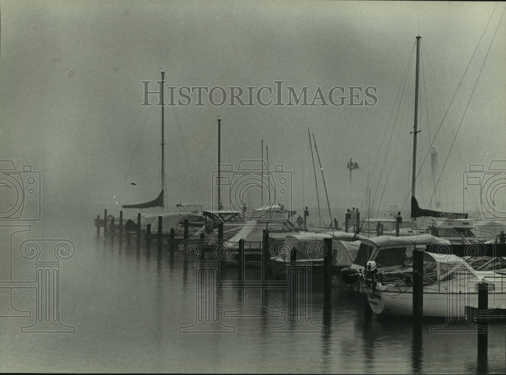 1982 Boats surrounded by fog at Port Washington&#39;s marina-Historic Images