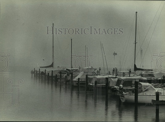 1982 Boats surrounded by fog at Port Washington's marina-Historic Images