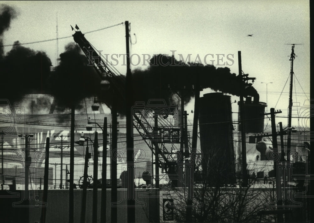 1980 Smoke Pollution from Ships Stack in Milwaukee Harbor-Historic Images