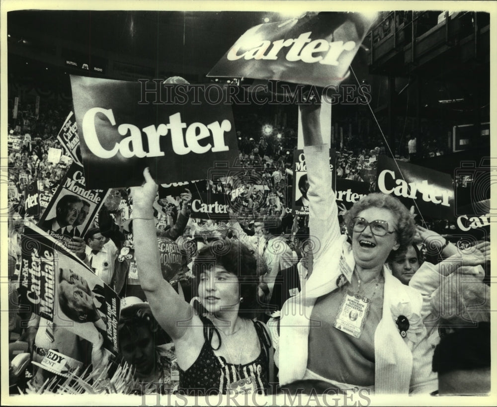 1980 Democratic National Convention attendees hold Carter signs - Historic Images