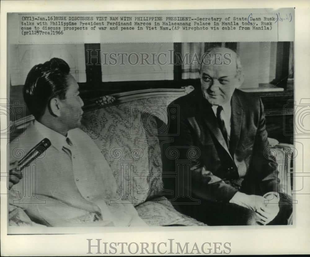 1966 Press Photo Secretary of State Dean Rusk &amp; Philippine President in Manila - Historic Images