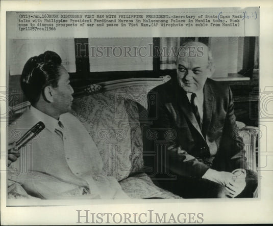 1966 Press Photo Secretary of State Dean Rusk & Philippine President in Manila - Historic Images