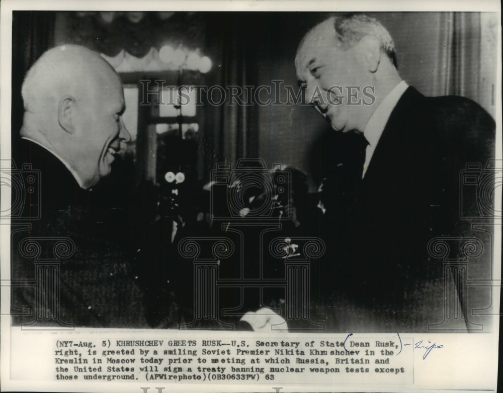1963 Nikita Krushchev Greets U.S. Secretary of State Dean Rusk-Historic Images