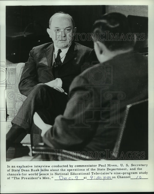 1966 Press Photo Paul Niven interviews U.S. Secretary of State Dean Rusk - Historic Images