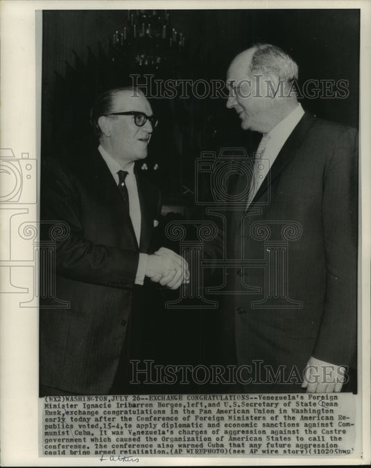 1964 Press Photo Venezuela's Foreign Minister and U.S. Secretary of State - Historic Images