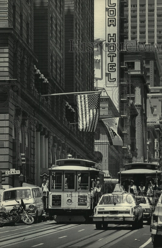 1984 San Francisco cable cars carry visitors on Powell Street-Historic Images