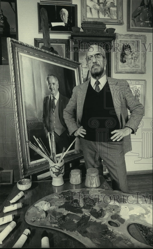 Georg Poller 1983 Artist George Pollard with portrait of former Governor Dreyfus ...