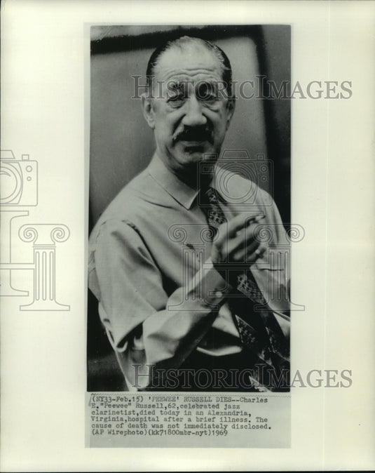 1969 Press Photo Charles E. "Peewee" Russell, jazz clarinetist - mjb90664-Historic Images