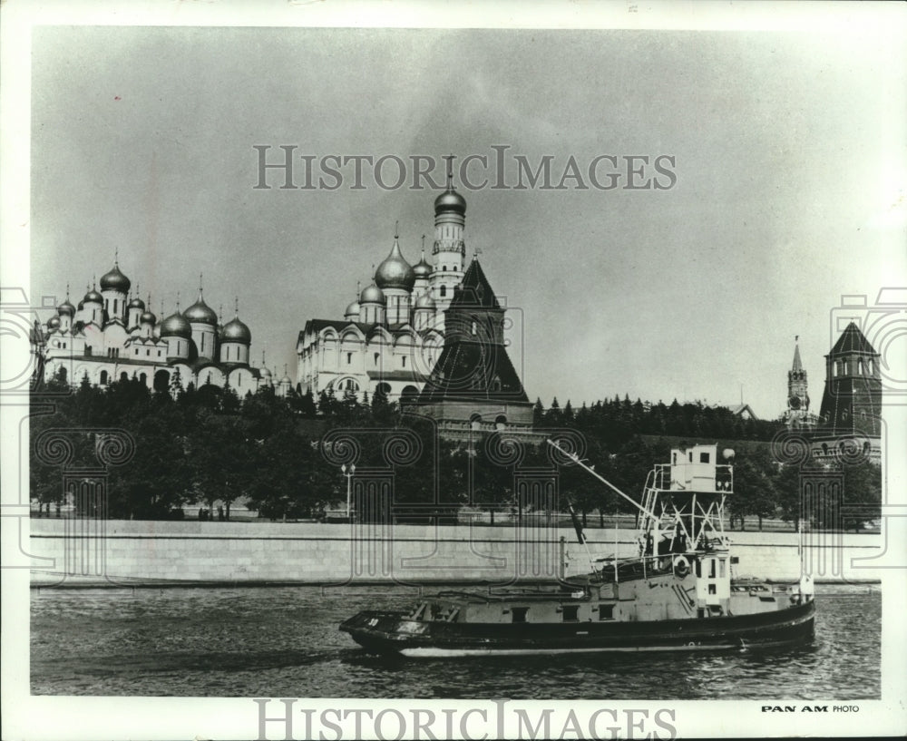 1965 Boat passing the Kremlin, Moscow, Russia-Historic Images