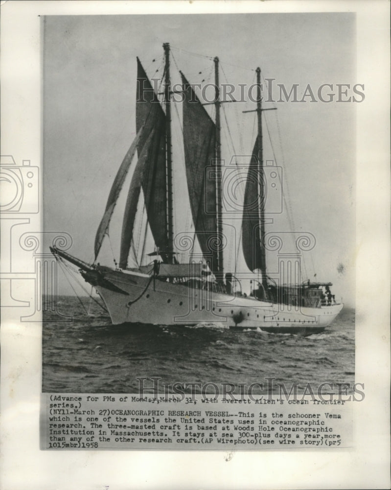 1958 The schooner Vema, used in oceanographic research-Historic Images