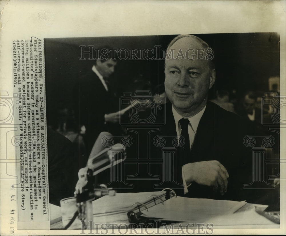 1967 Press Photo Comptroller General Elmer Staats at Senate-House subcommittee - Historic Images