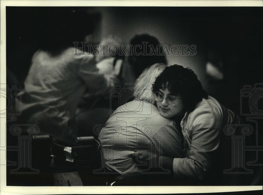 1990 St. Luke's Medical Center, Ann Ebeling, patient, in wheelchair - Historic Images