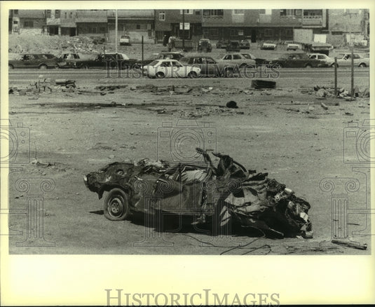 1980 Wrecked car beside Riyadh Saudi Arabia street-Historic Images