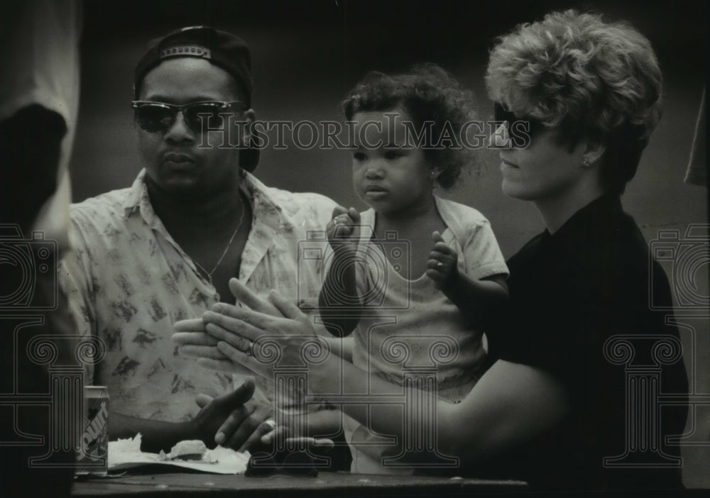 1994 Darren and Nancy Walker enjoy Shermanfest with daughter Aleea - Historic Images