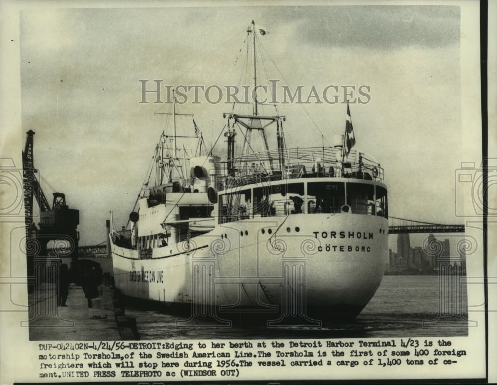 1956 Press Photo Motorship Torsholm of the Swedish American Line, Detroit Harbor-Historic Images