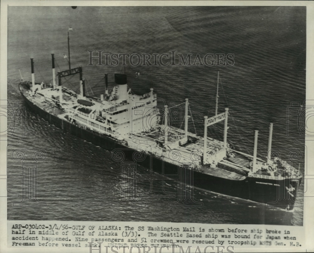 1956 Press Photo SS Washington Mail (ship) in Gulf of Alaska bound for Japan- Historic Images