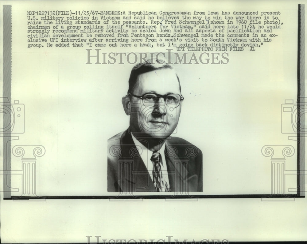 1960 Press Photo Republican congressman Fred Schwengel of Iowa opposes Vietnam - Historic Images