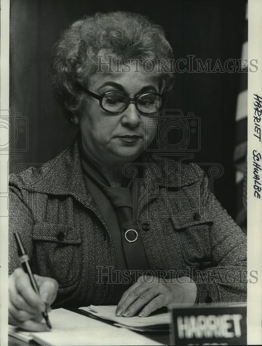 1978 Press Photo Harriet Schwalbe, Clerk-Treasurer for Saint Francis - mjb94011 - Historic Images