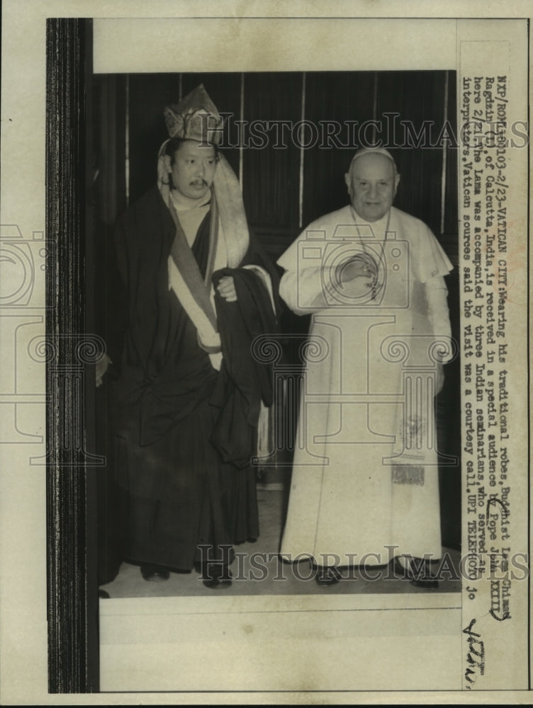 1959 Press Photo Indian Lama Ragdzin with Pope John XXIII at Vatican Meeting- Historic Images