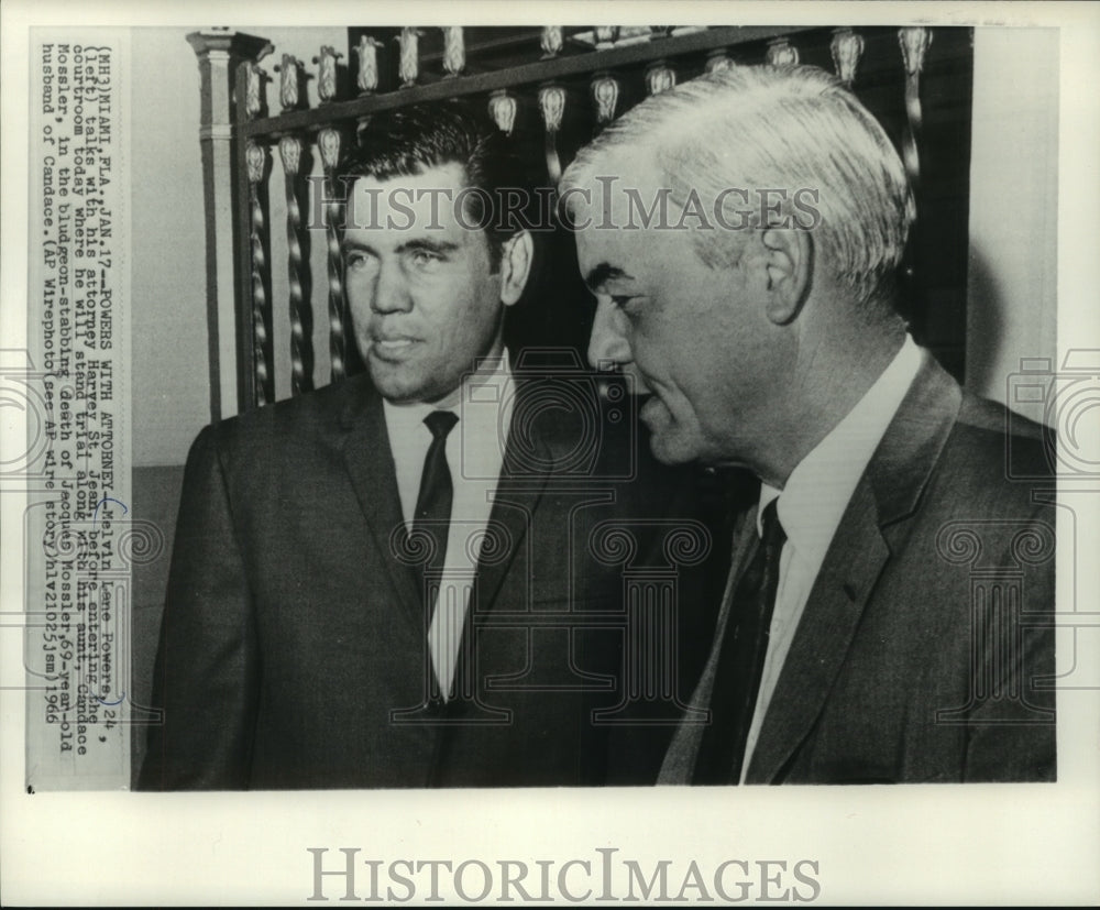 1966 Press Photo Melvin Lane Powers with his attorney Harvey St. Jean in Miami.-Historic Images