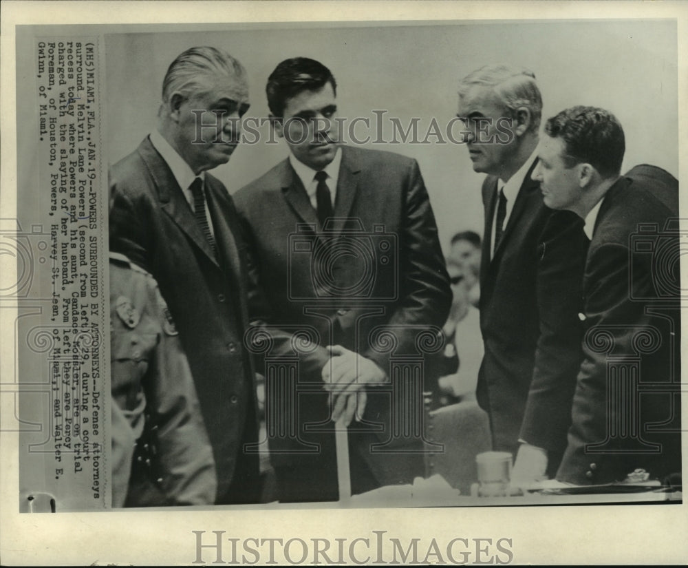 1966 Press Photo Defense attorneys surround Melvin Lane Powers in Miami court. - Historic Images