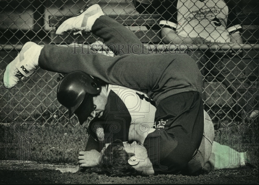 1988 Gordon Page tagged out by Steve Naboisek in Special Olympics-Historic Images