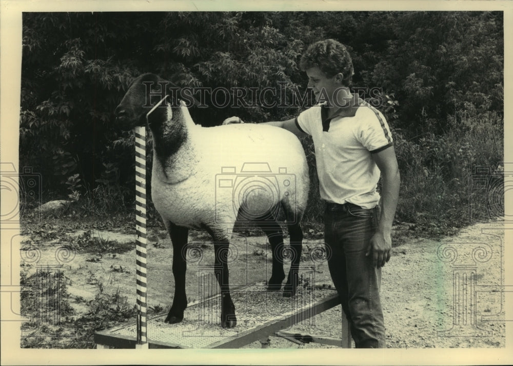 1983 Press Photo Richard Ehrhardt, with his purebred Suffolk sheep. - mjb94917 - Historic Images