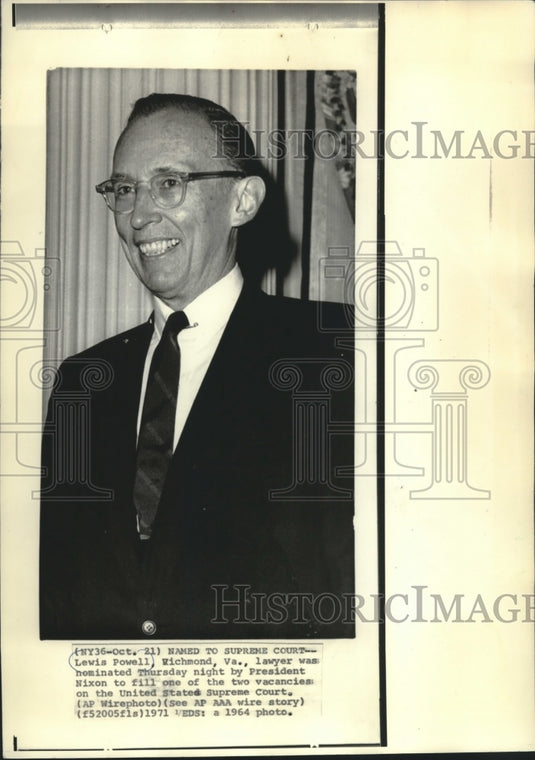 1971 Press Photo Lewis Powell of Virginia nominated to Supreme Court by Nixon - Historic Images