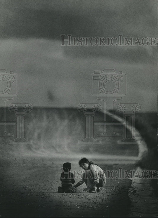 1976 Youngsters play on a dusty reservation road-Historic Images