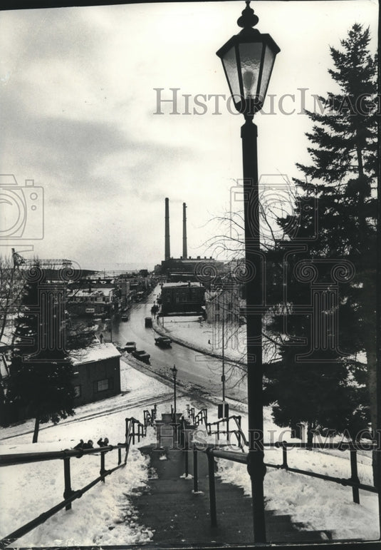 1976 Press Photo Port Washington, Wisconsin from the steps of St. Mary's Church - Historic Images