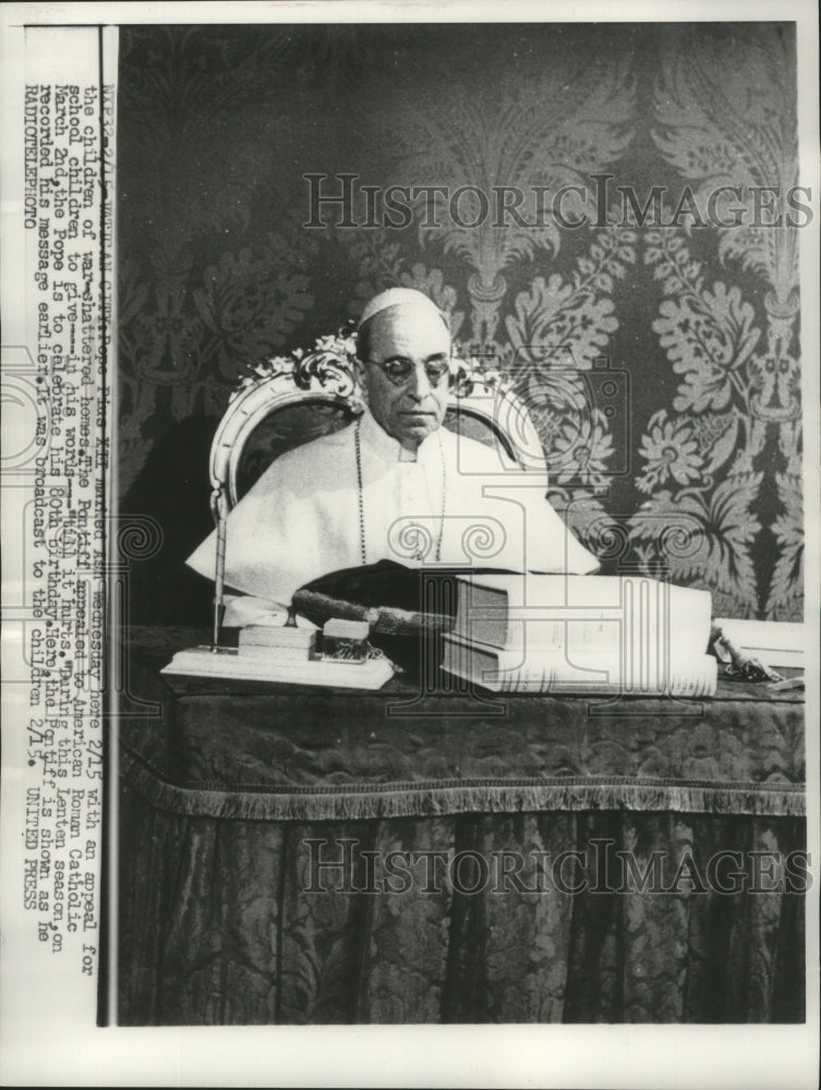 1956 Press Photo Pope Pius XII records his Ash Wednesday message-Vatican City-Historic Images