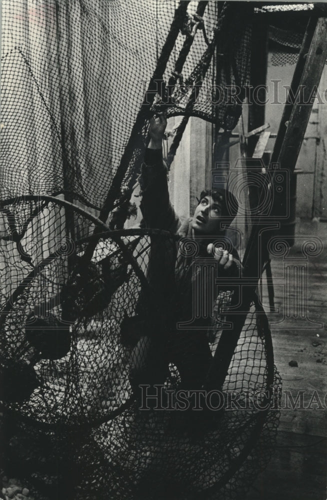 1977 Allan Klopp hangs trap nets in Sunken Treasures Maritime Museum-Historic Images