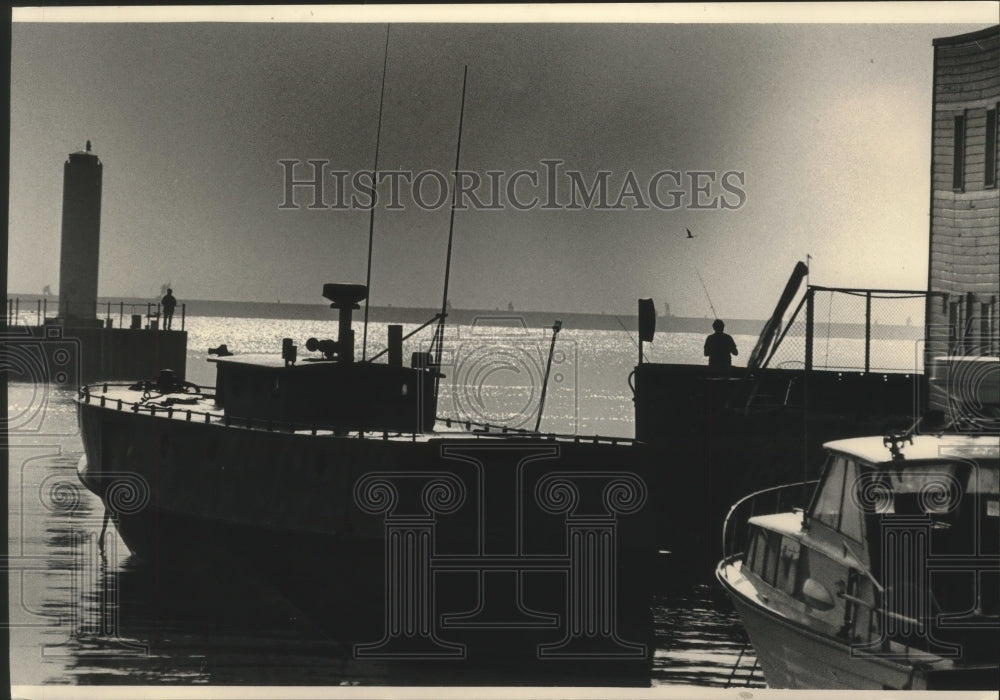 1992 Fishing Tug Sitting at Anchor in harbor of Port Washington-Historic Images