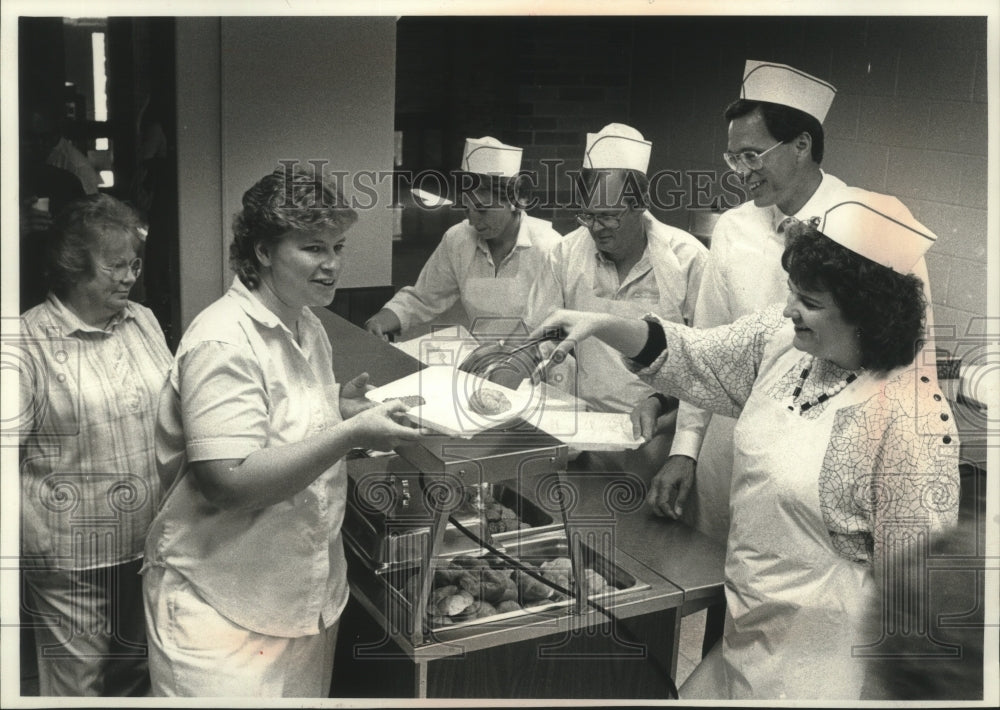 1989 Members of School Board serve breakfast to staff; Cedarburg-Historic Images