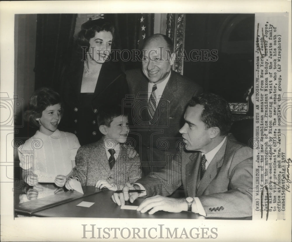 1957 Jacob Javits, New York Senator, and family with vice president. - Historic Images