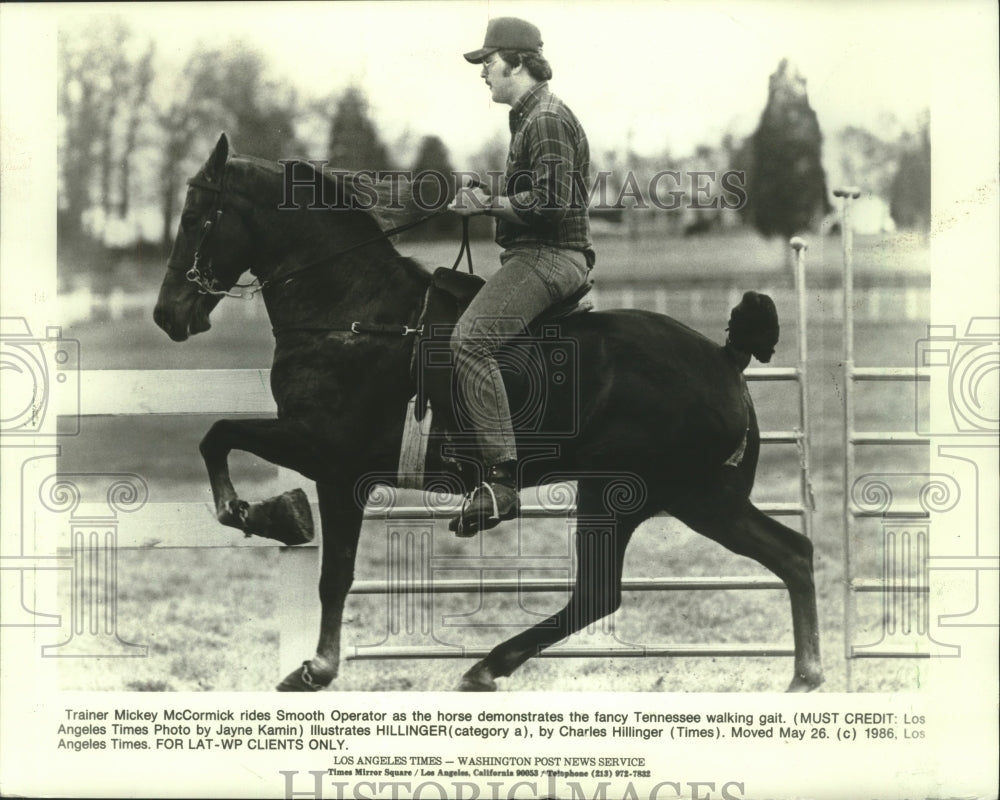 1986 Trainer Mickey McCormick rides horse Smooth Operator-Historic Images