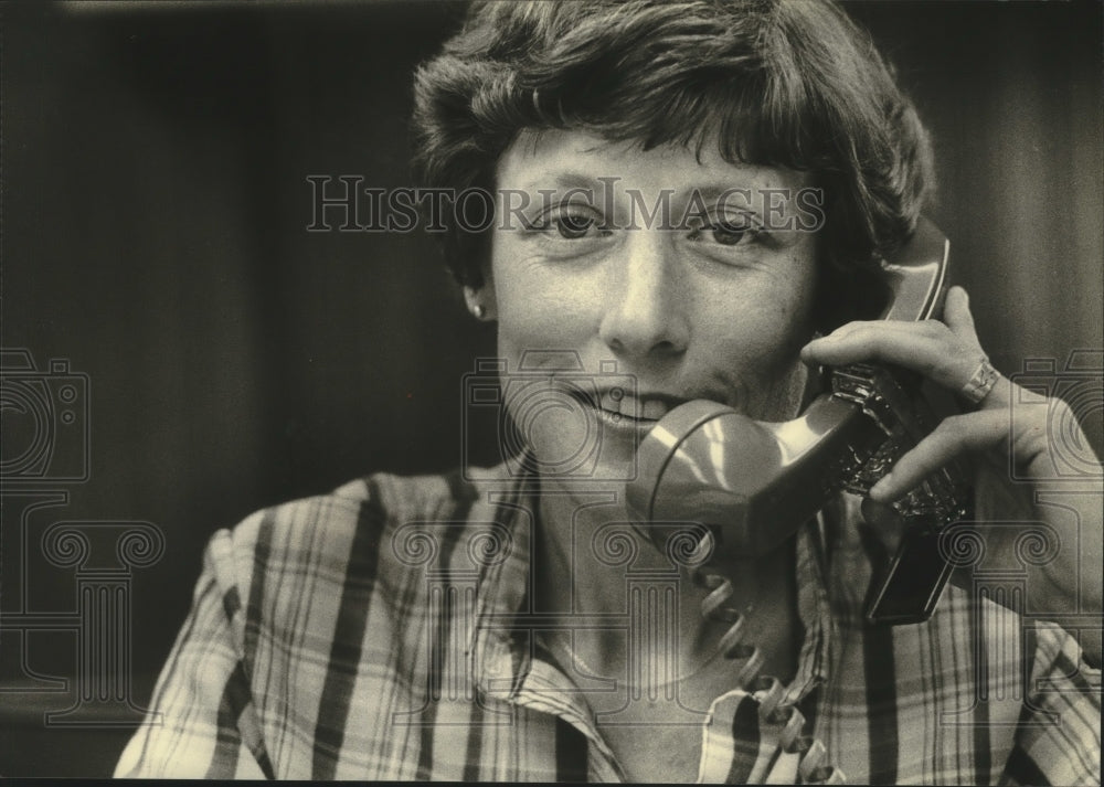 1980 Jayne Steffens talking on phone, State Fair director, Milwaukee - Historic Images