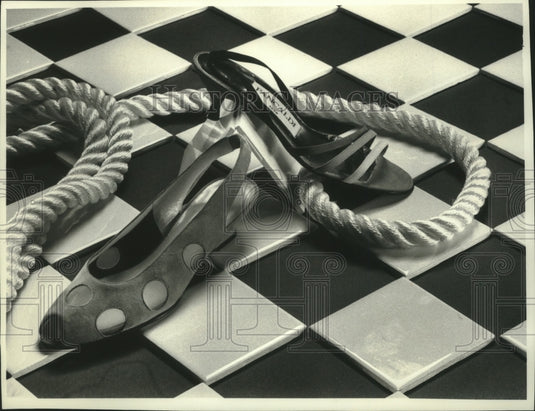 1991 Summer sandals feature bright suedes and a strappy look - Historic Images