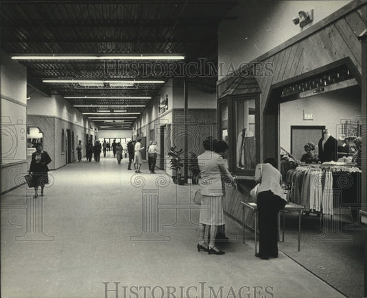 1981 Shoppers at West Bend Outlet Mall in the Midwest - Historic Images