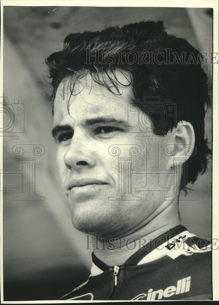1987 Press Photo Kurt Stockton cyclist shown in biking outfit, United States. - Historic Images