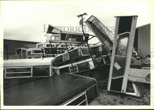 1978 Press Photo Camper tops scattered about after tornado struck, Wisconsin. - Historic Images
