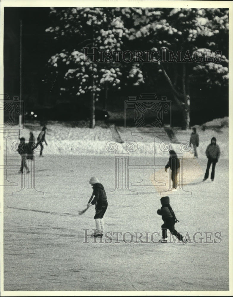 1983 Outdoor skating at Buchner Park in Waukesha Historic Images