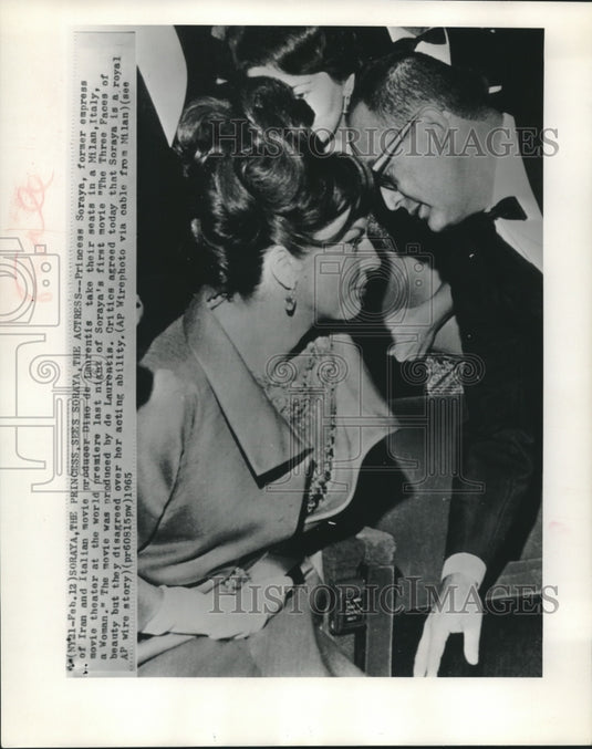 1965 Press Photo Princess Soraya and Dino de Laurentis In Milan Italy at movie - Historic Images