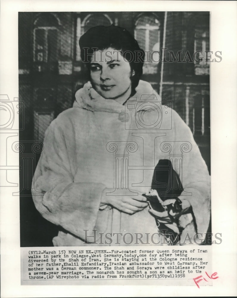 1958 Press Photo Former Queen Soraya of Iran, Cologne, West Germany - mjc00009 - Historic Images